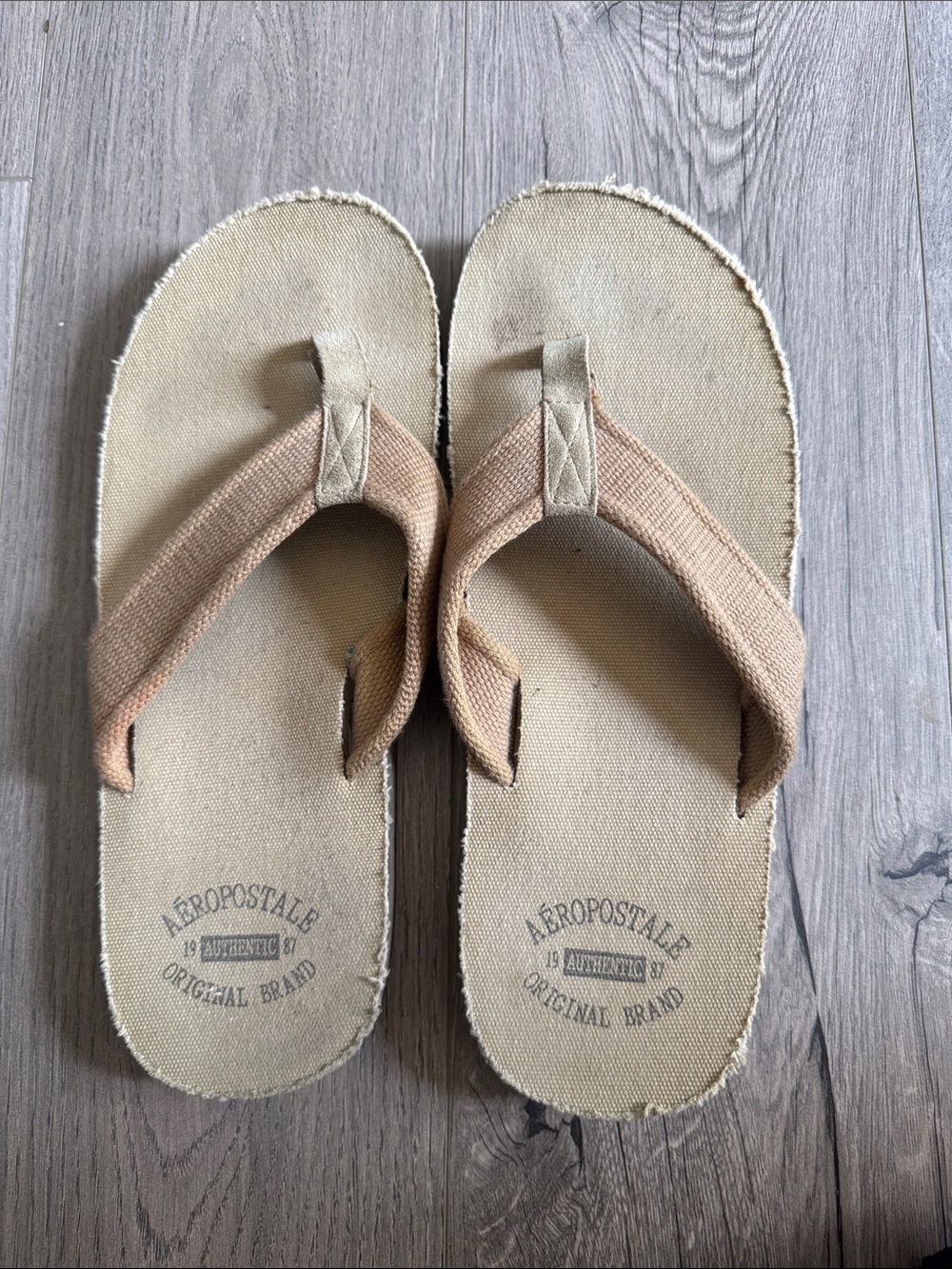 Aeropostale Kids Beige/Tan Canvas Flip Flops